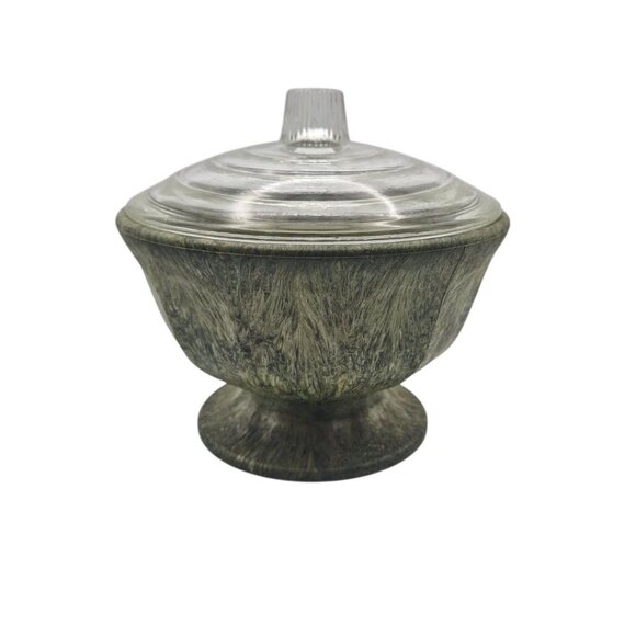 Fronzwood Kokomo Bowl Glass Lid Green Composite Vintage Art Mid Century Modern - Picture 1 of 8